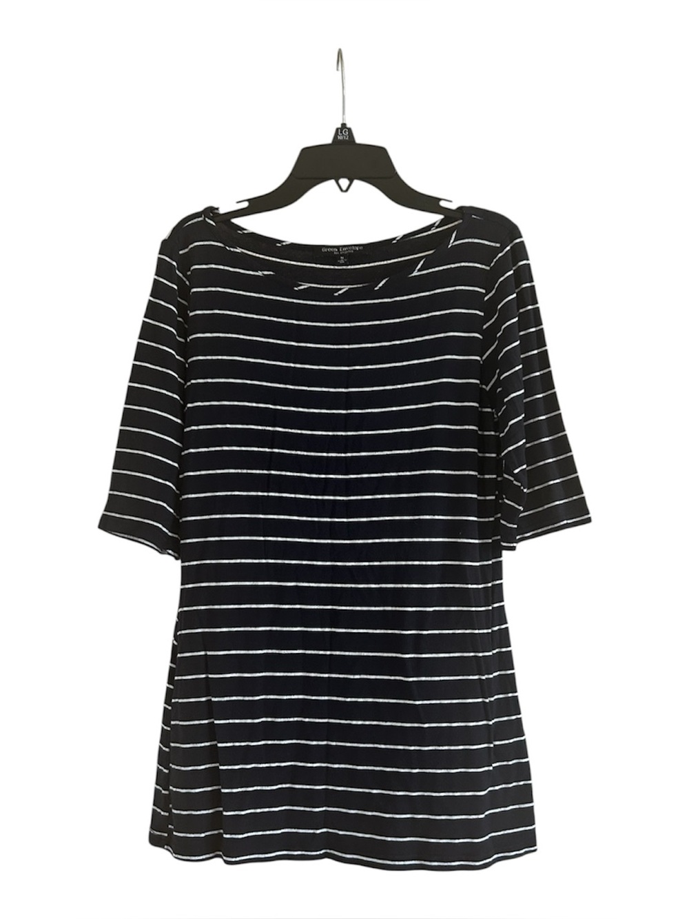 Green Envelope Striped Navy Blue and White Size Medium Short Sleeve Tee